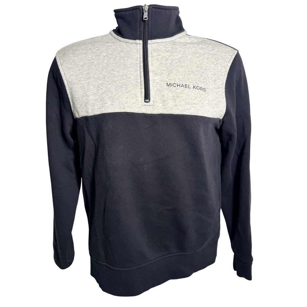 Michael Kors Sweatshirt Mens Small Black‎ Gray 1/4 Zip Mock Neck Fleece Pullover